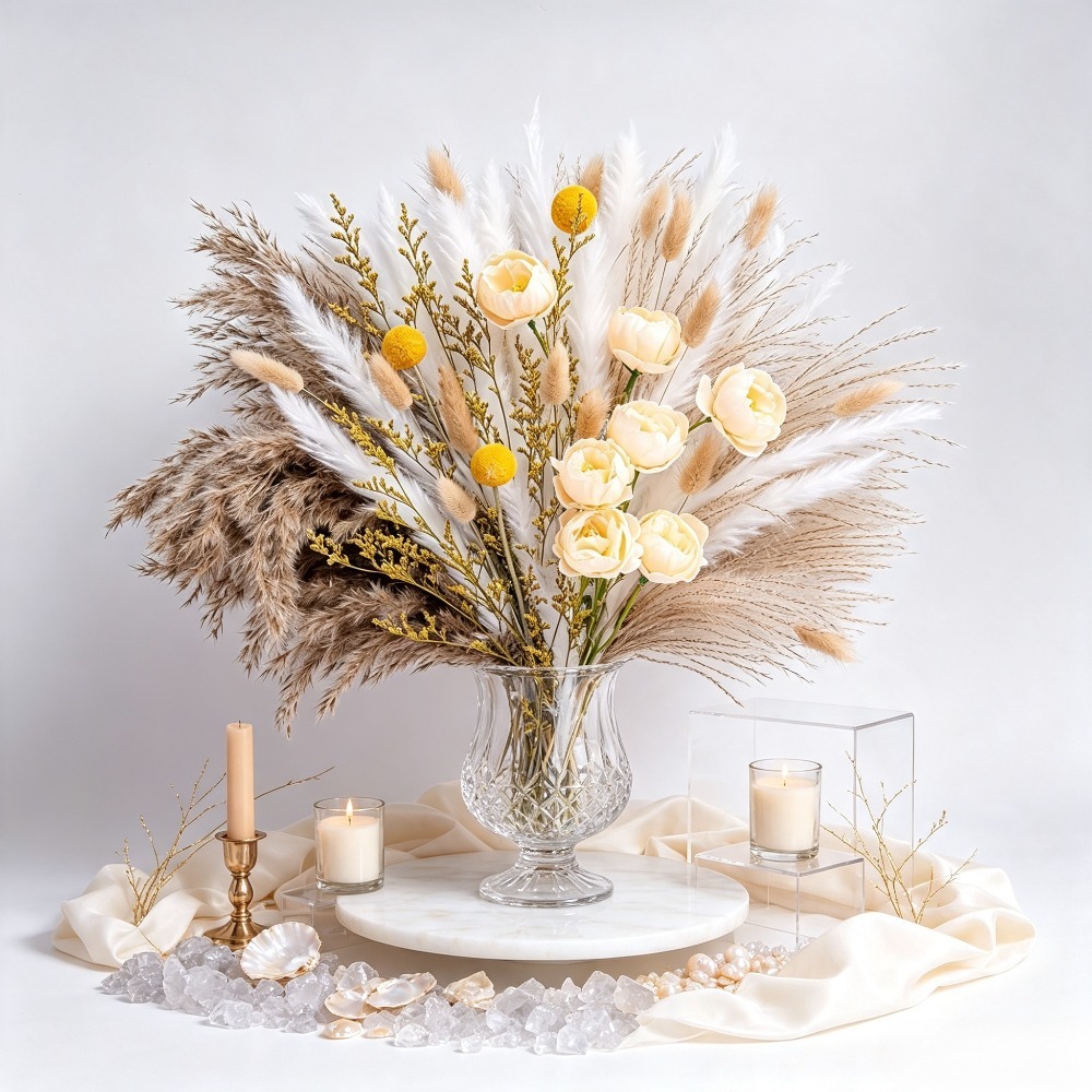 Dried Flower Bunch - Gemengd gedroogd bloemenboeket, pampasgras, bunny tails